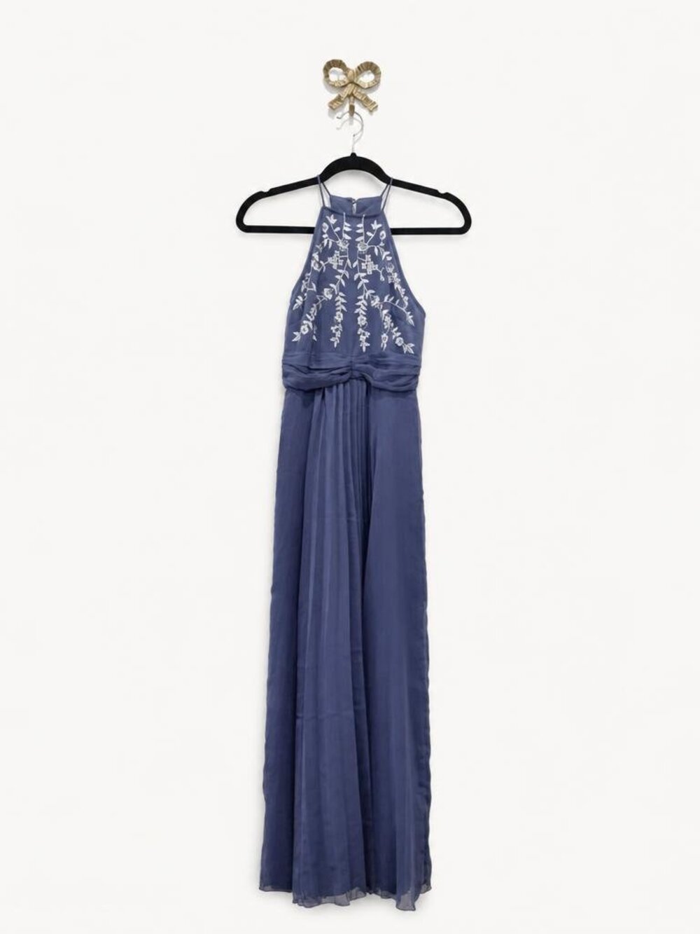ASOS Blue Floral Embroidered Halter Maxi Dress
